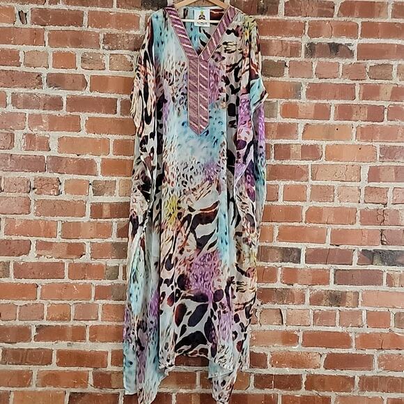 Carla Christoph Houston Custom Kaftan Multicolored Animal Print Dress Medium - Picture 14 of 15